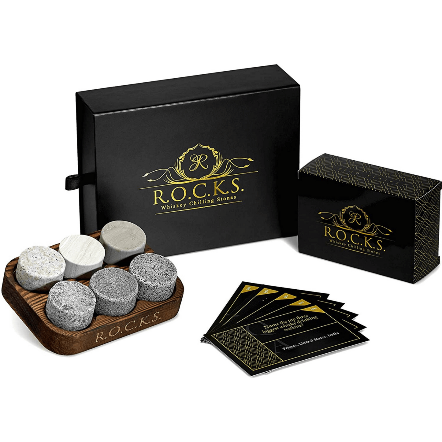 Whiskey Chilling Stones & Whiskey Quiz Gift Set - Ultimate Whiskey Lover's Package