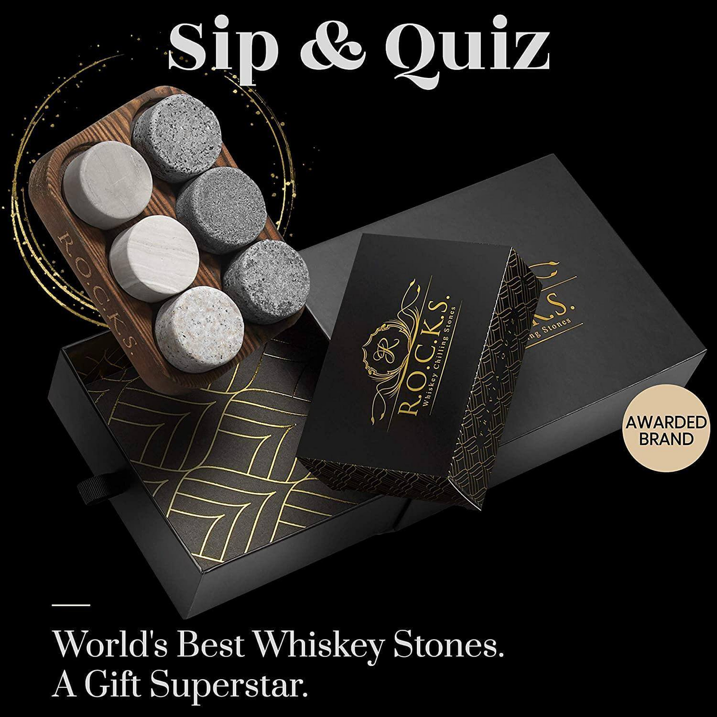 Whiskey Chilling Stones & Whiskey Quiz Gift Set - Ultimate Whiskey Lover's Package