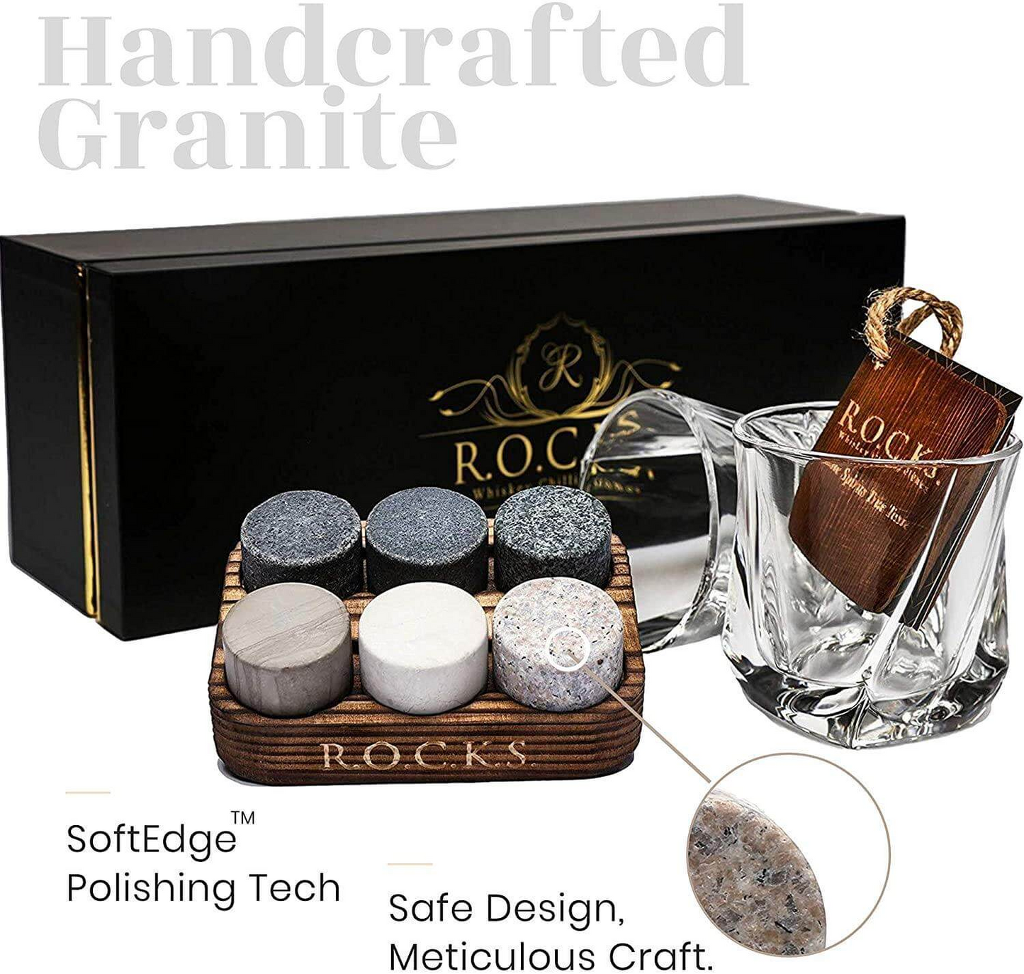 Whiskey Chilling Stones Gift Set With 2 Premium Twist Crystal Glasses - Perfect for Whiskey Lovers