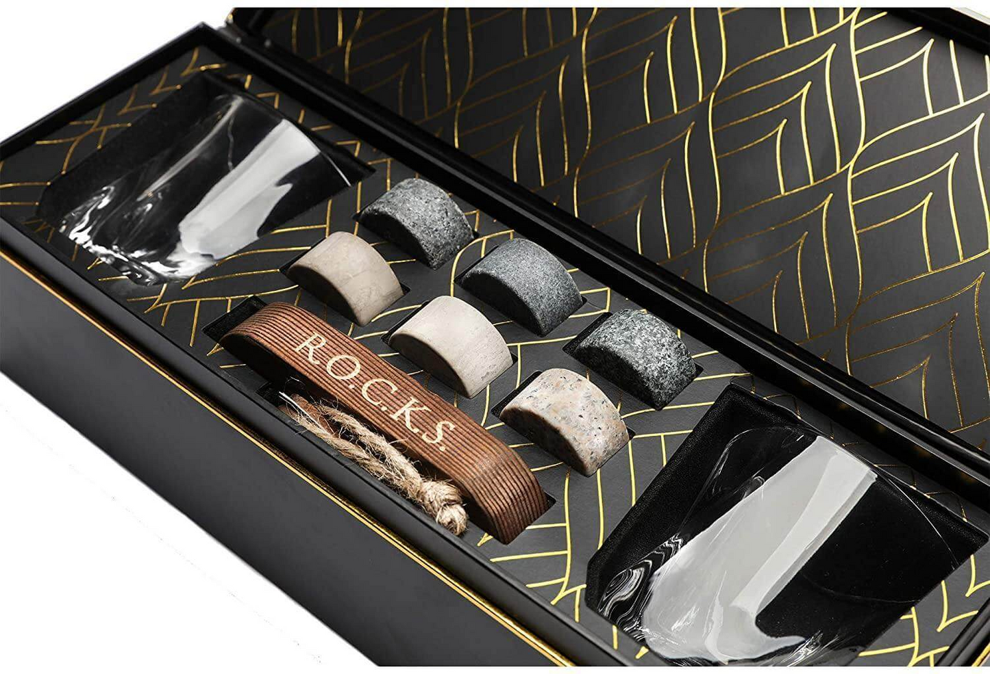 Whiskey Chilling Stones Gift Set With 2 Premium Twist Crystal Glasses - Perfect for Whiskey Lovers