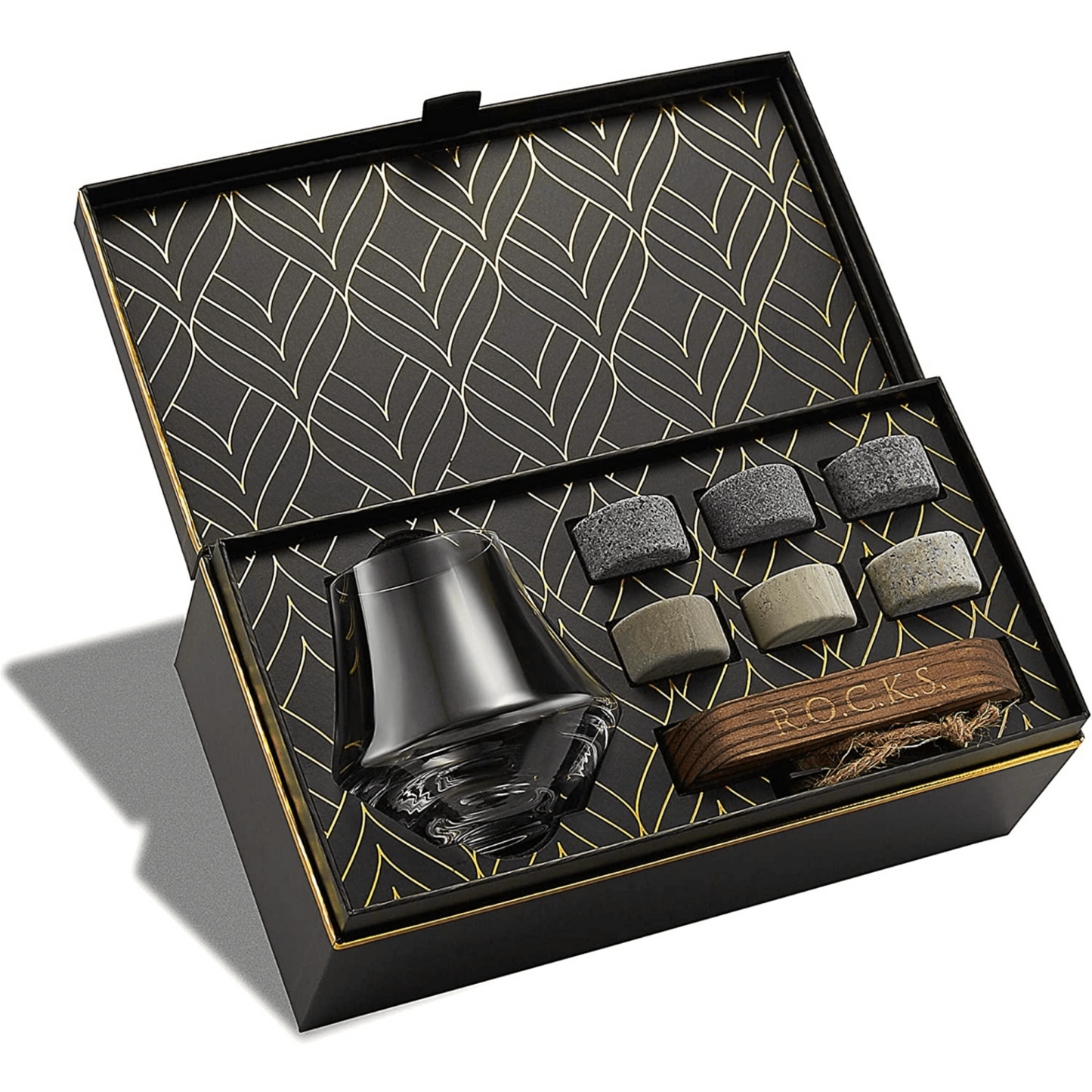 Whiskey Stones & Crystal Nosing Tasting Glass Gift Set - Handcrafted Granite Chilling Stones & Premium Crystal Glass