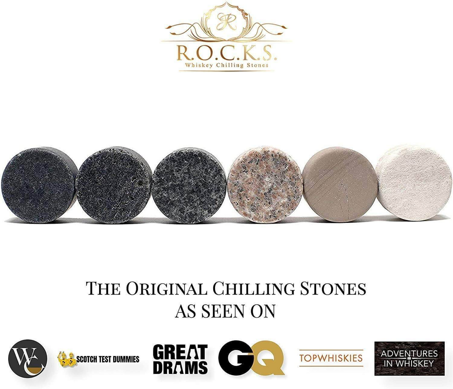 Whiskey Stones & Crystal Nosing Tasting Glass Gift Set - Handcrafted Granite Chilling Stones & Premium Crystal Glass