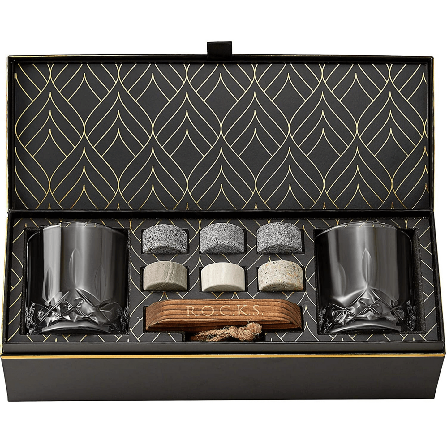 Premium Whiskey Chilling Stones Gift Set with 2 Crystal Glasses - Perfect for Whiskey Lovers