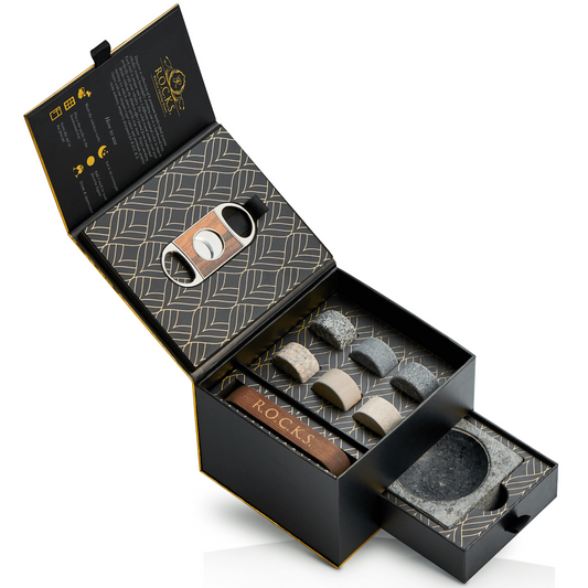 Whiskey Stones Gift Set with Cigar Cutter & Cigar Ashtray - Perfect Gift for Whiskey Lovers