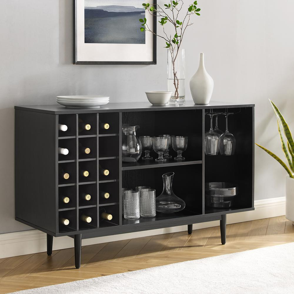 Liam Wine Storage Sideboard Black - Mid-Century Style, 15-Bottle Wine Rack, Perfect for Modern Wine Lovers