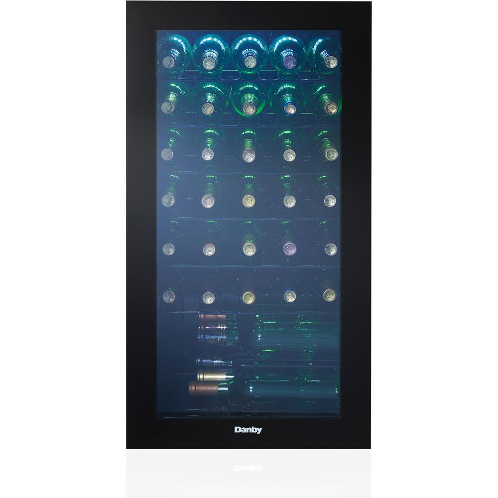 36 Bottle Wine Cooler with Interior Blue LED Lighting and Wire Shelves - Danby Free-Standing Wine Fridge