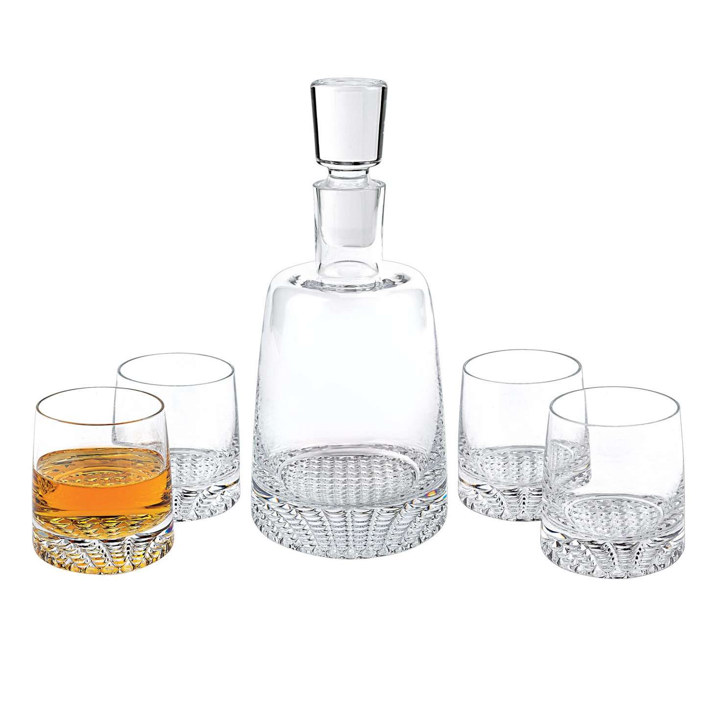 Mouth Blown European Crystal 5 Pc Whiskey Set - Elegant Whiskey Tumbler and Decanter Set