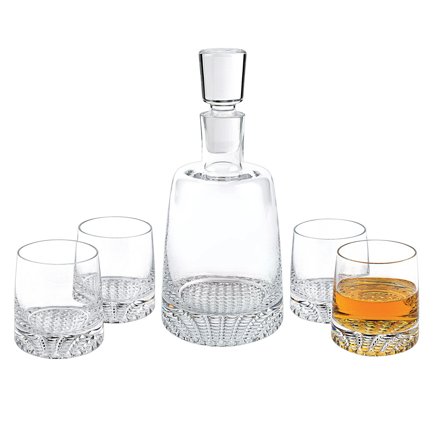 Mouth Blown European Crystal 5 Pc Whiskey Set - Elegant Whiskey Tumbler and Decanter Set