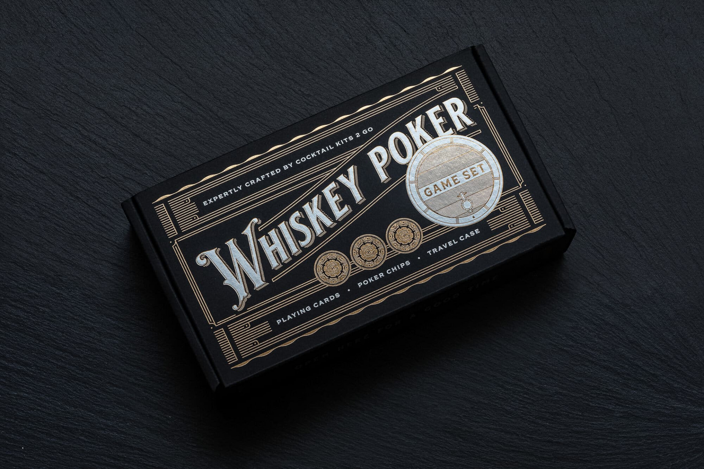 Whiskey Poker Game Set - Premium Travel Pack with Poker Chips and Whiskey Poker Cards