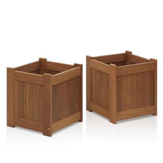 Furinno Tioman Hardwood Flower Box in Teak Oil - Pack of 2 | Ideal for Patio & Garden