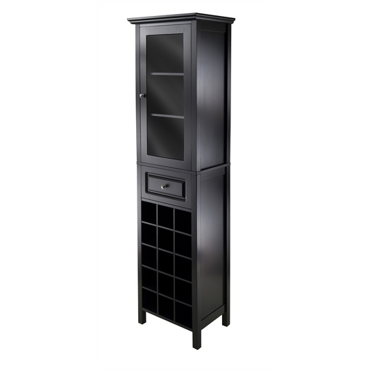 Elegant Burgundy Wine Cabinet with Glass Door - 15-Bottle Capacity