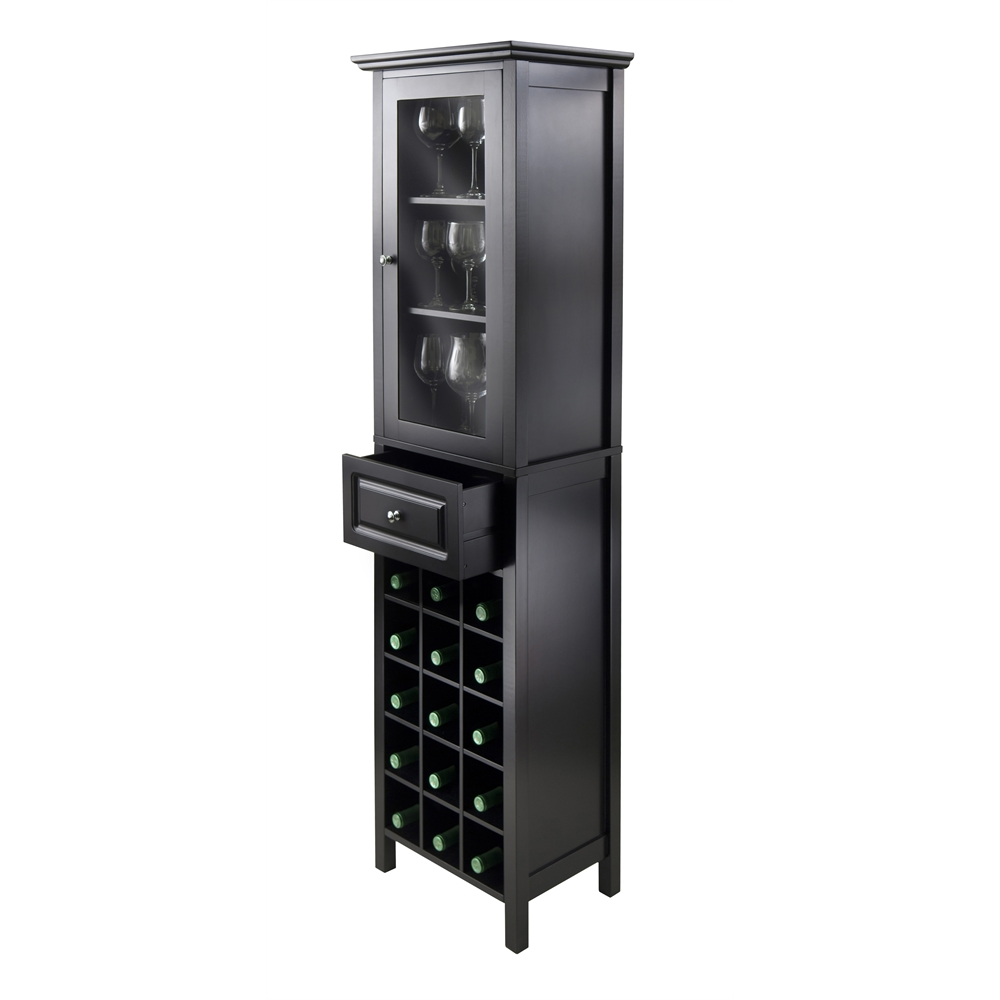 Elegant Burgundy Wine Cabinet with Glass Door - 15-Bottle Capacity