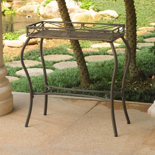 Valencia Resin Wicker/Steel Rectangular Plant Table - Weather & UV Resistant