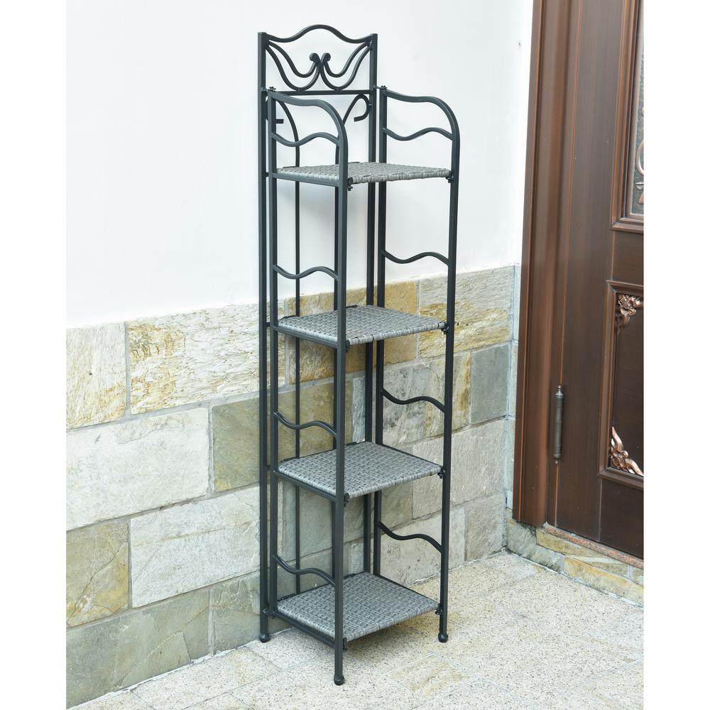 Valencia Resin Wicker & Steel 4-Tier 12-Inch Wide Plant Shelf, Grey - Elegant & Durable Outdoor Storage