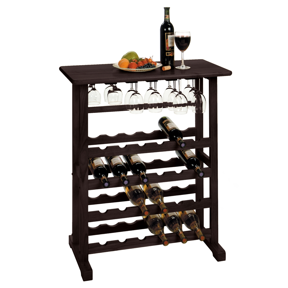 Vinny Wine Rack Espresso - Elegant Storage for 24 Bottles & Glasses