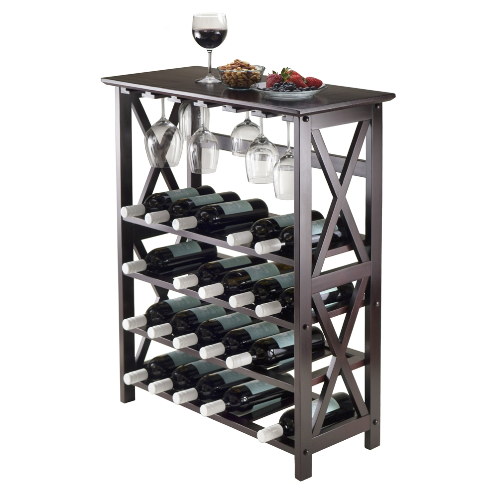 Rio Wine Rack with Glass Hanger - 24 Bottle Storage - Elegant Espresso Finish