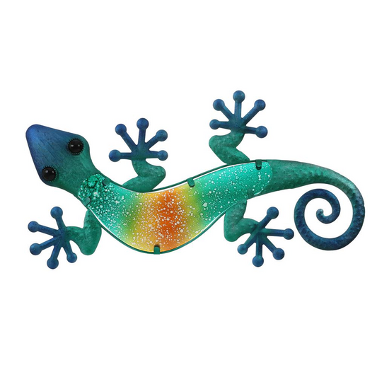 LuxenHome 24-Inch Blue Gecko Lizard Metal & Glass Outdoor Wall Decor - Vibrant & Durable