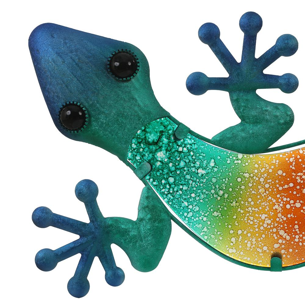 LuxenHome 24-Inch Blue Gecko Lizard Metal & Glass Outdoor Wall Decor - Vibrant & Durable