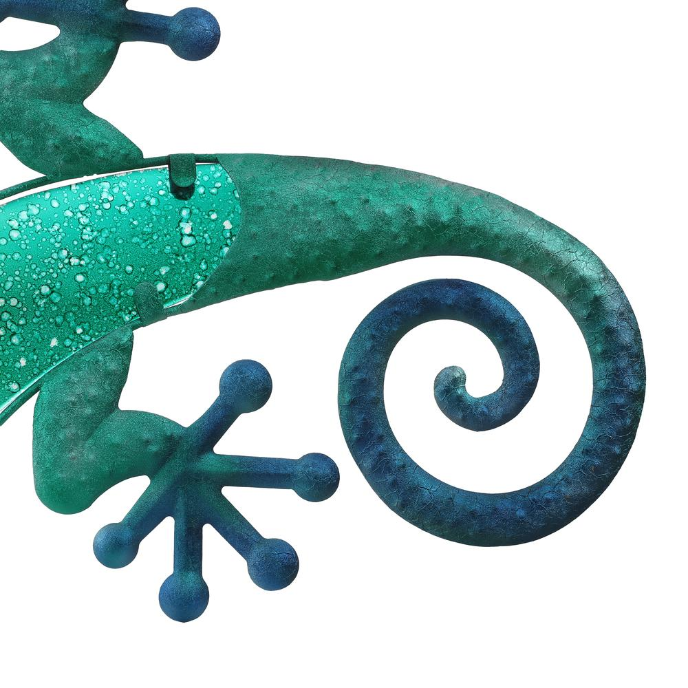 LuxenHome 24-Inch Blue Gecko Lizard Metal & Glass Outdoor Wall Decor - Vibrant & Durable