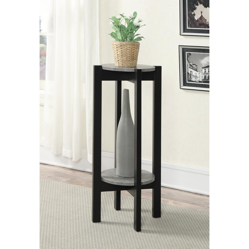 Newport Deluxe 2 Tier Plant Stand - Modern & Stylish Indoor Plant Display, Faux Cement Finish, Sturdy Black Legs, Easy Assembly