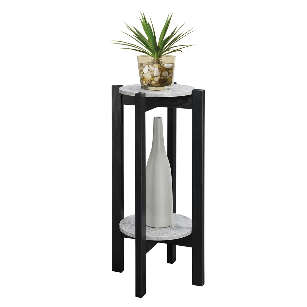 Newport Deluxe 2 Tier Plant Stand - Modern & Stylish Indoor Plant Display, Faux Cement Finish, Sturdy Black Legs, Easy Assembly