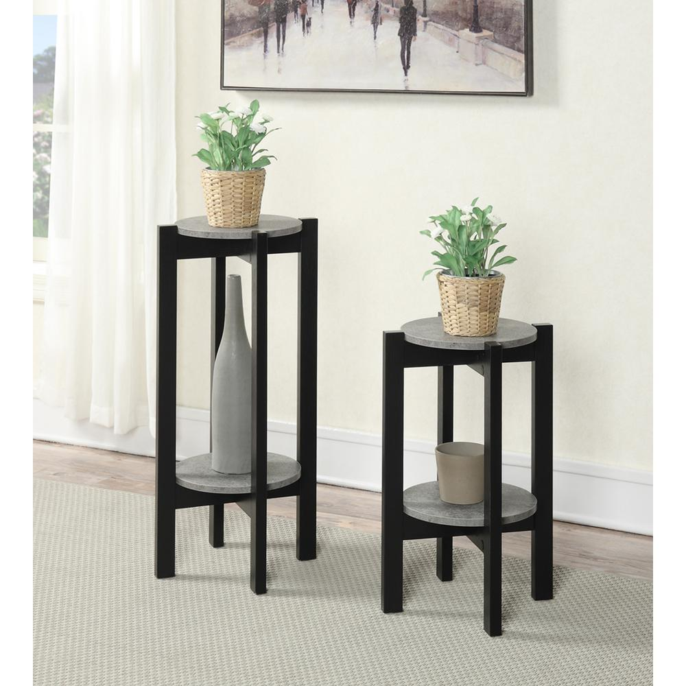 Newport Deluxe 2 Tier Plant Stand - Modern & Stylish Indoor Plant Display, Faux Cement Finish, Sturdy Black Legs, Easy Assembly