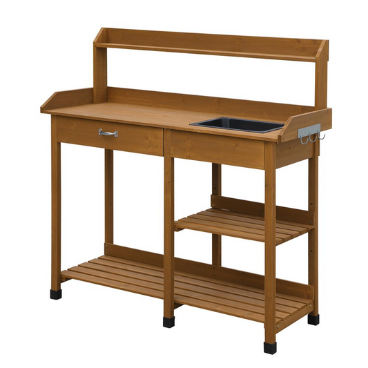 Deluxe Potting Bench with Drawer and Shelves - Durable Fir Wood, Removable Sink, and Ergonomic Design