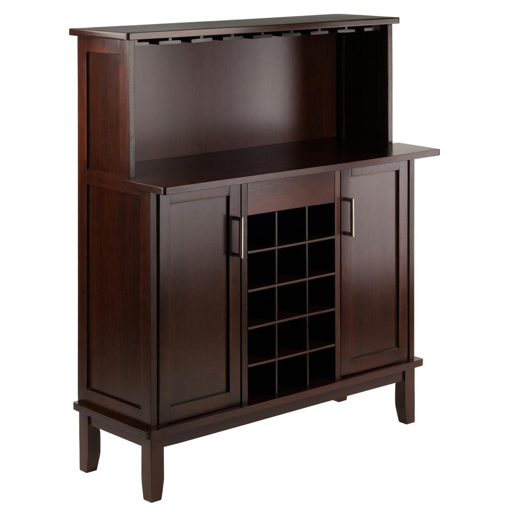 Beynac Wine Bar Cappuccino - Elegant Home Bar with Stemware Rack & Wine Storage