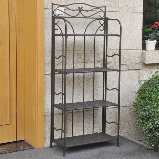 Valencia Resin Wicker/Steel 4-Tier 24-inch Wide Plant Shelf - Elegant & Durable Patio Storage Solution