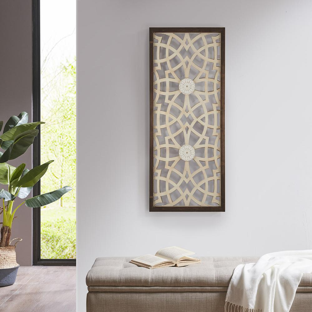 Two-tone Geometric Wall Decor - Farmhouse Style Carved Fretwork Design