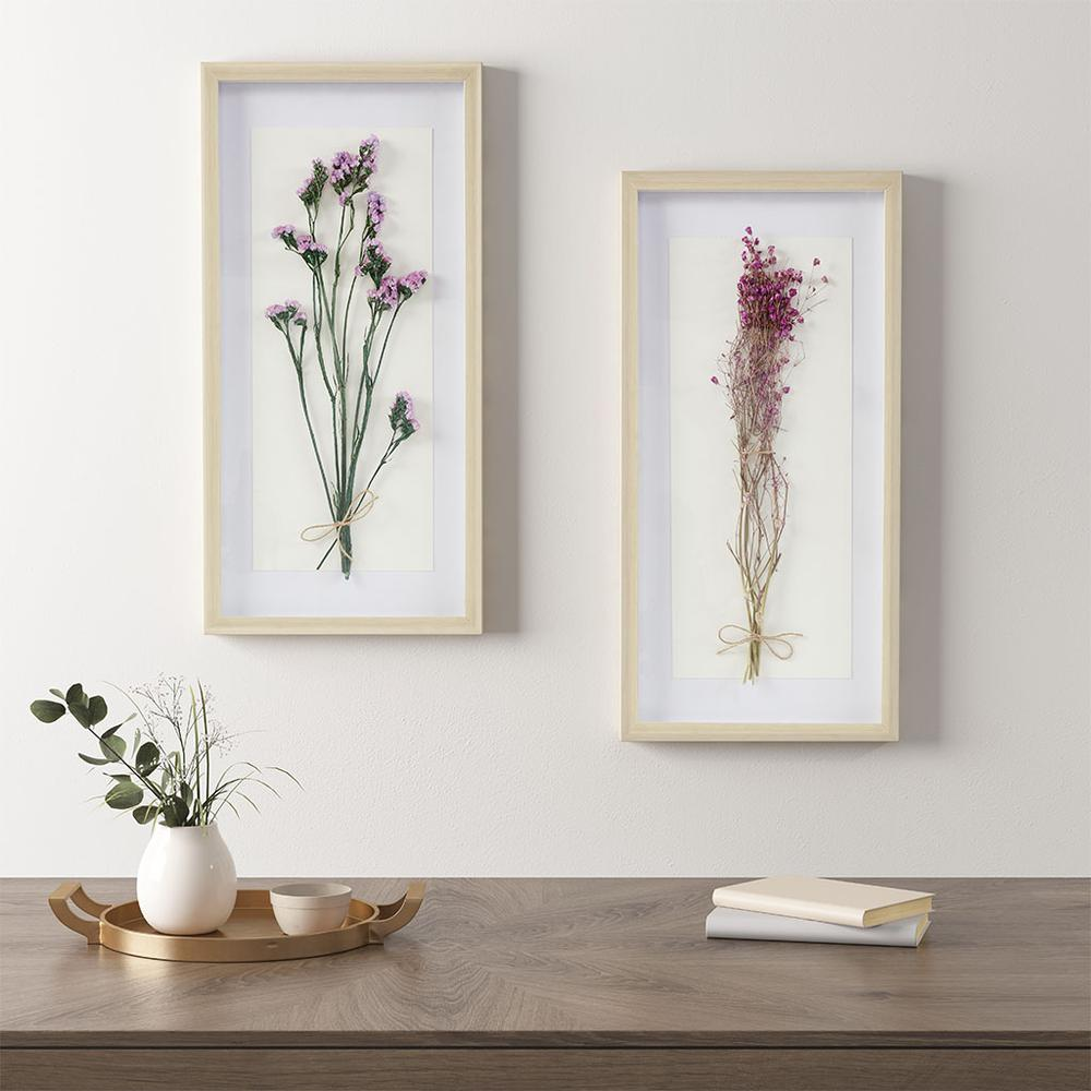 Dried Flower 2-piece Shadow Box Wall Decor Set - Natural Wood Frame, Real Sundried Flowers