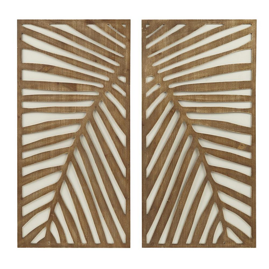 Madison Park Birch Palms Carved Wall Panel 2 Piece Set - Coastal Charm for Your Home Decor