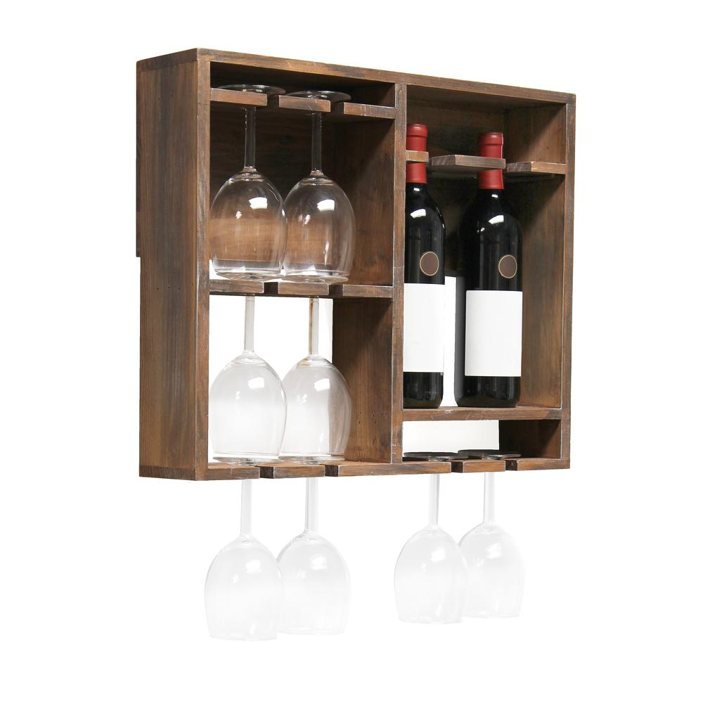 Bartow Wall Mounted Wood Wine Rack Shelf with Glass Holder, Restored Wood – Trendy Farmhouse Style