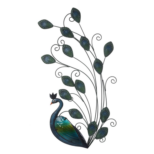 LuxenHome 29.5-Inch Peacock Metal and Glass Outdoor Wall Decor - Stunning Blue and Green Handcrafted Art