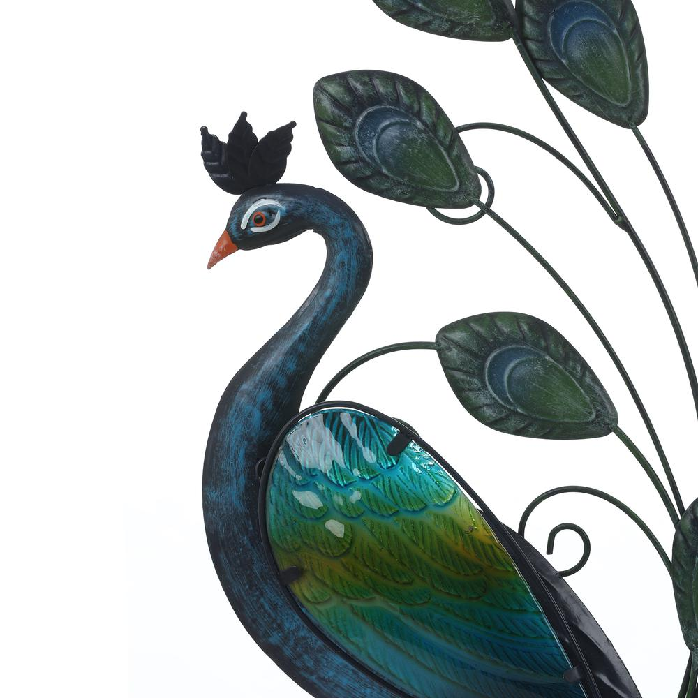 LuxenHome 29.5-Inch Peacock Metal and Glass Outdoor Wall Decor - Stunning Blue and Green Handcrafted Art