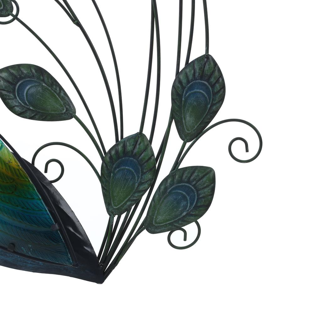 LuxenHome 29.5-Inch Peacock Metal and Glass Outdoor Wall Decor - Stunning Blue and Green Handcrafted Art