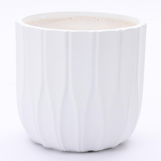 Elegant White MgO 14.5-in Round Planter with Tapered Design and UV Resistance