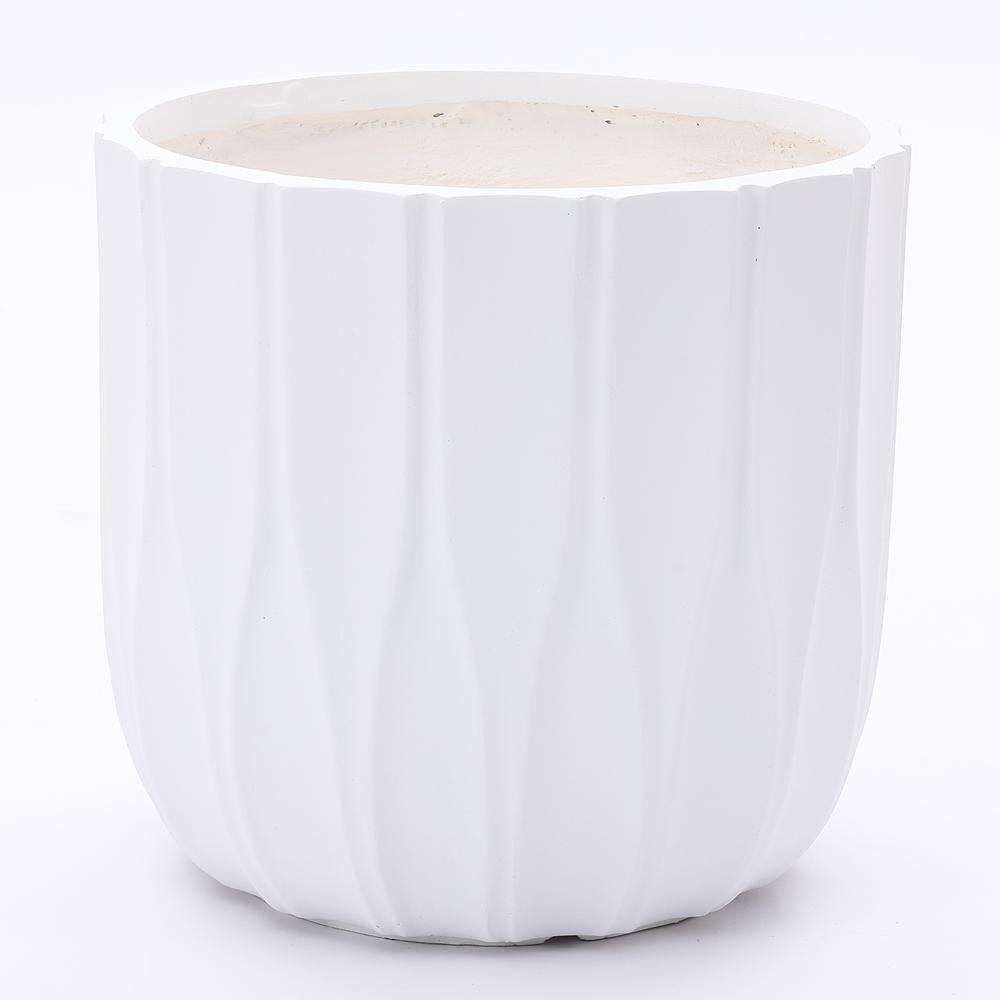 Elegant White MgO 14.5-in Round Planter with Tapered Design and UV Resistance