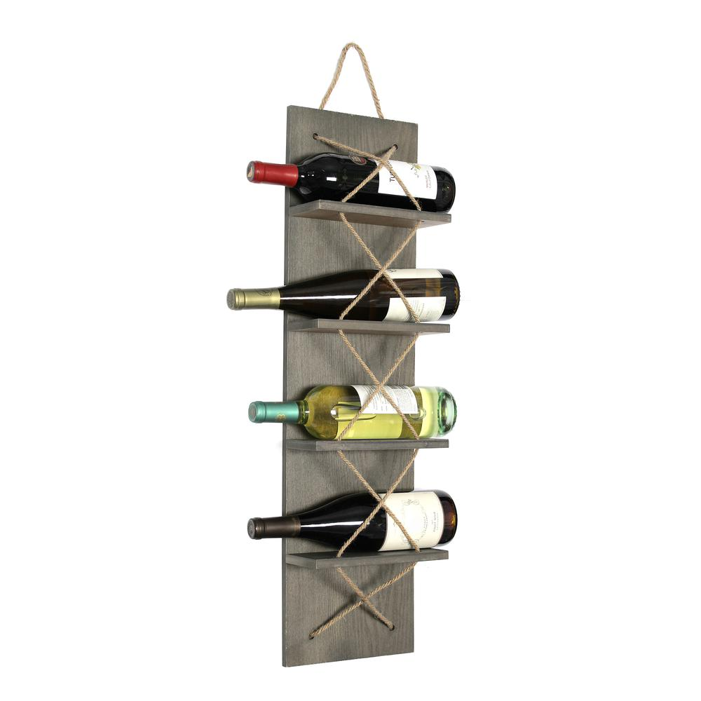 Positano Nautical Rope 4 Bottle Vertical Wall Mounted Wood Wine Rack - Rustic Gray | Elegant Wine Storage Solution