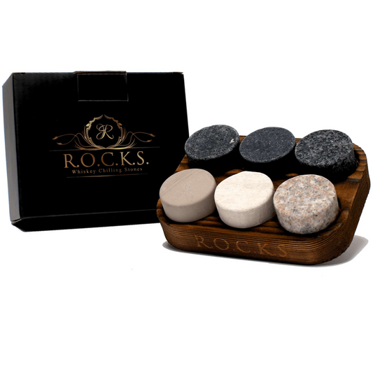 The Original ROCKS Whiskey Chilling Stones - Premium Set of 6 Handcrafted Granite Stones