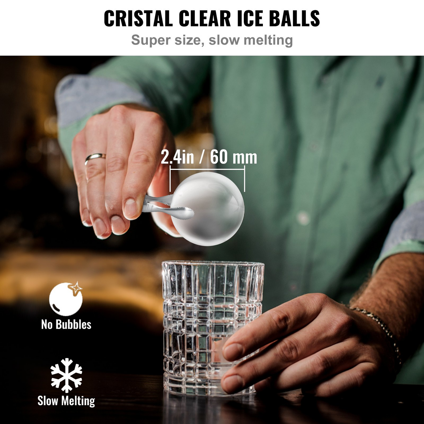 Ice Ball Maker, Crystal Clear Ice Ball Maker 2.36inch - Perfect for Whiskey, Scotch, Cocktails, and More