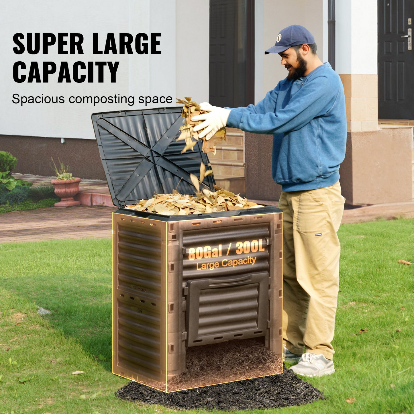 Garden Compost Bin 80 Gal - BPA Free Composter, Large Capacity Outdoor Composting Bin