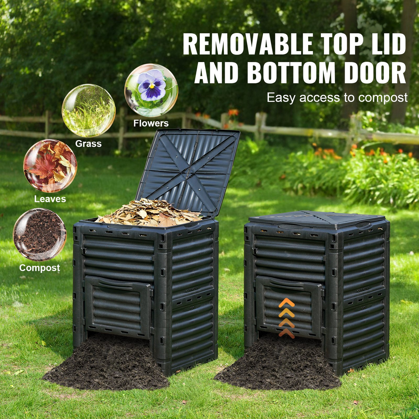 Garden Compost Bin 80 Gal - BPA Free Composter, Large Capacity Outdoor Composting Bin