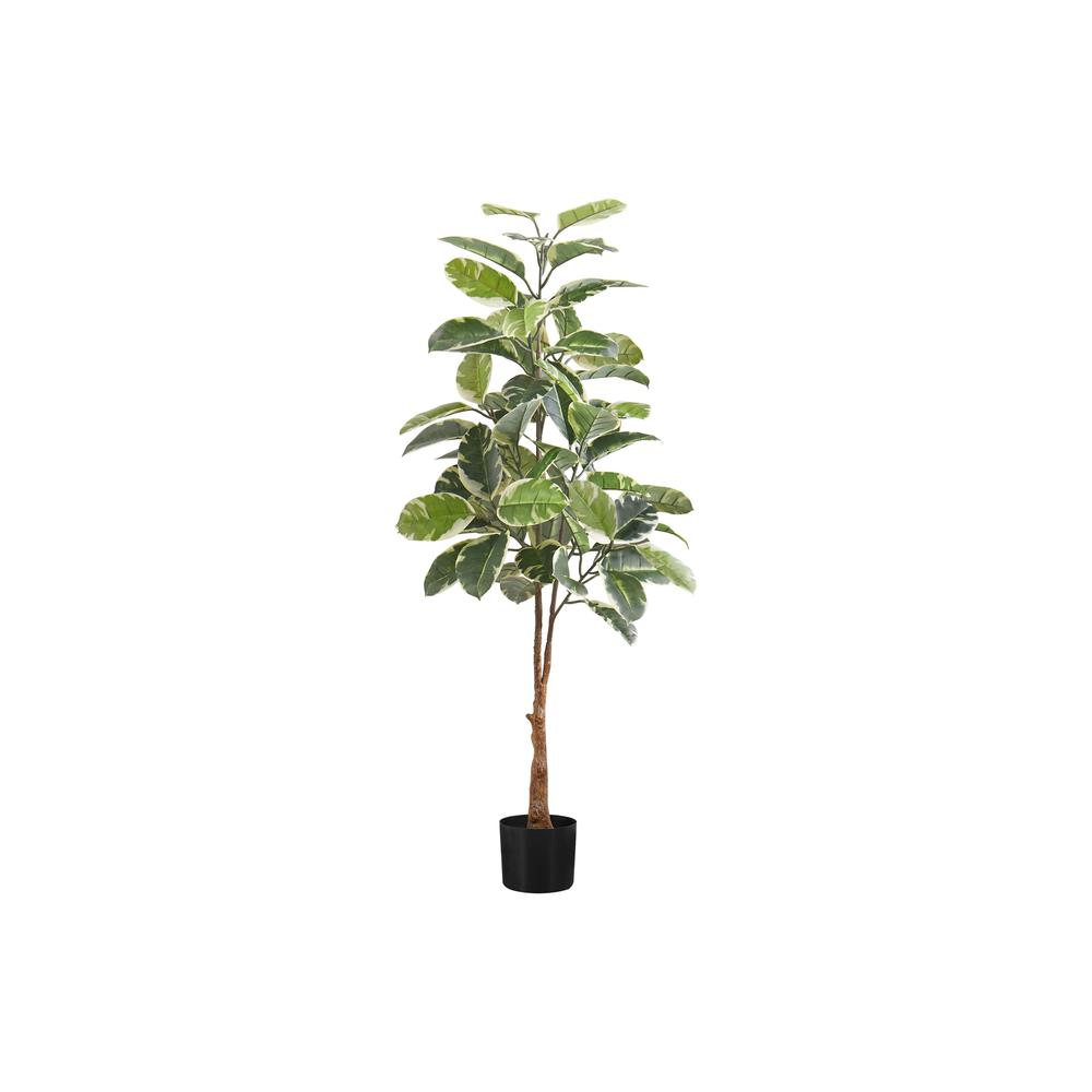 Artificial Plant, 52" Tall Rubber Tree, Indoor Faux Fake Floor Greenery