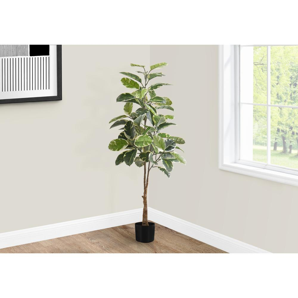 Artificial Plant, 52" Tall Rubber Tree, Indoor Faux Fake Floor Greenery