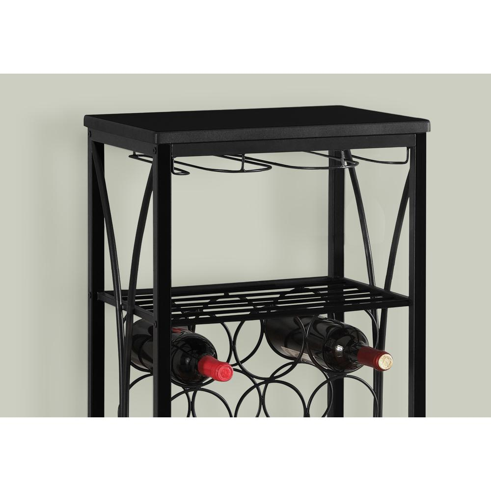 Elegant Home Bar Wine Rack - Black Metal, Transitional Style | Holds 15 Bottles & 6 Glasses