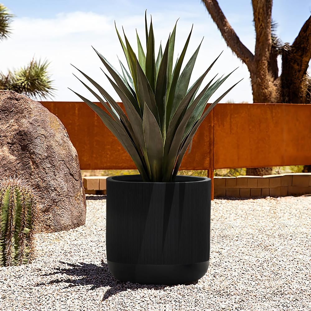 Stylish 14.8-Inch Round Black Stripes MgO Planter - Durable, Lightweight & Weather Resistant