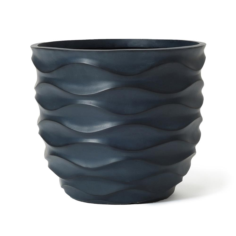 13.4-Inch Round Black Waves MgO Planter - Stylish, Durable & Weather-Resistant