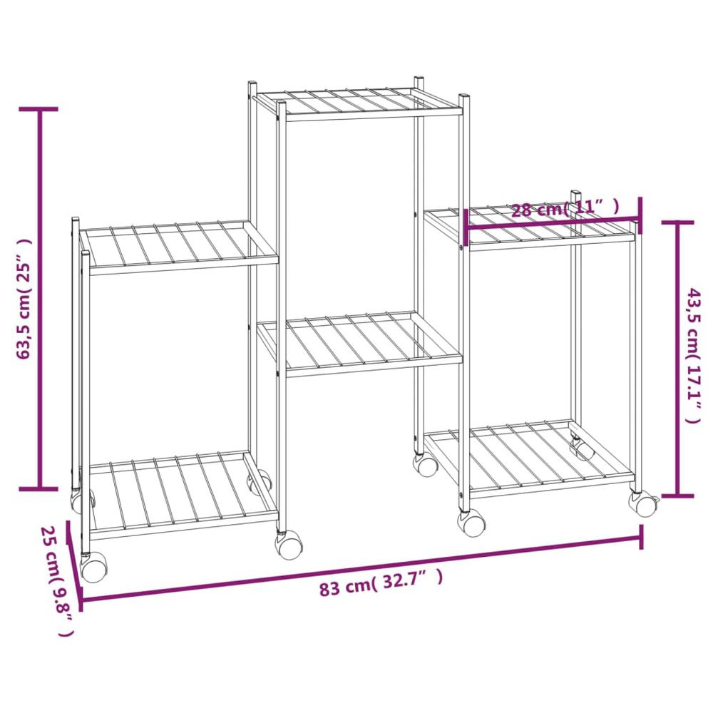 Flower Stand with Wheels 32.7"x9.8"x25" Black Iron - Durable and Stylish Plant Shelf