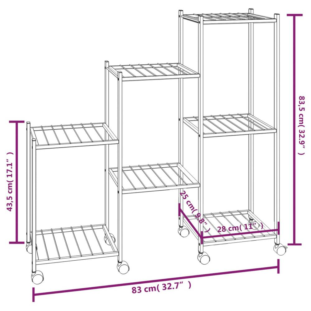 Flower Stand with Wheels 32.7"x9.8"x32.9" Black Iron - Durable Plant Shelf with Sturdy Frame